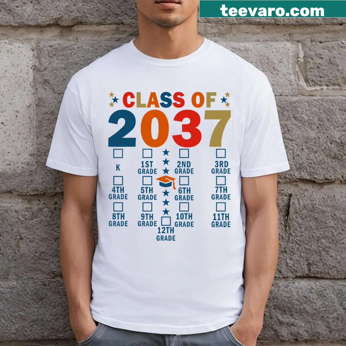 Illustrated handprint design for Class Of 2037 on T-shirt — on a men's t-shirt