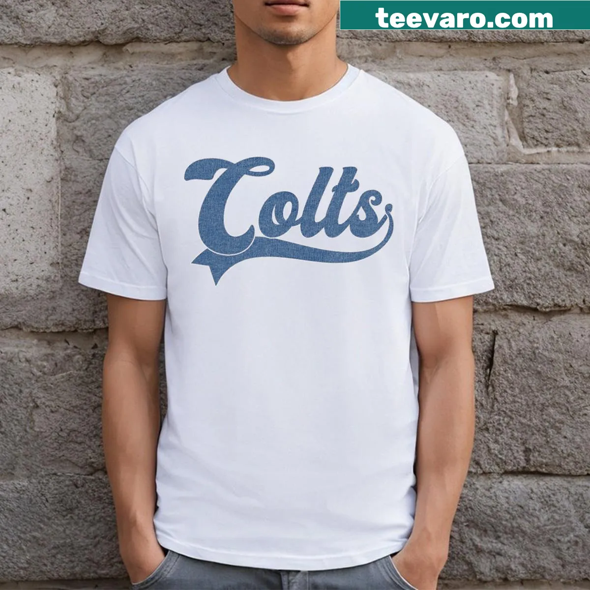 Vintage Colts T-shirt with retro design — on a men's t-shirt