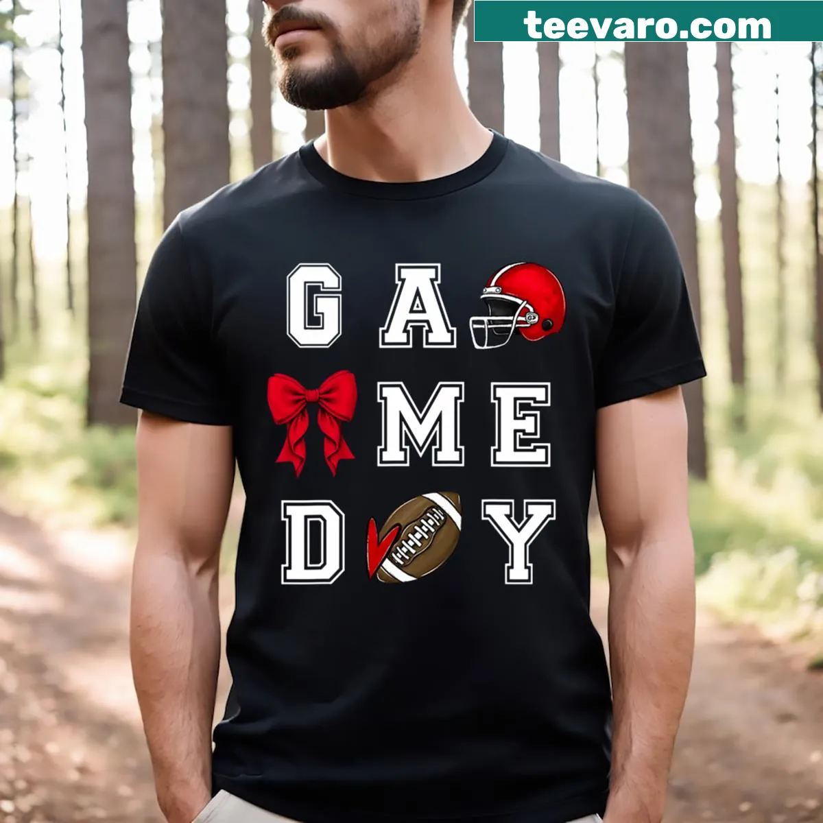 Playful football shirt for girls with cute bow and sports graphic — on a men's t-shirt