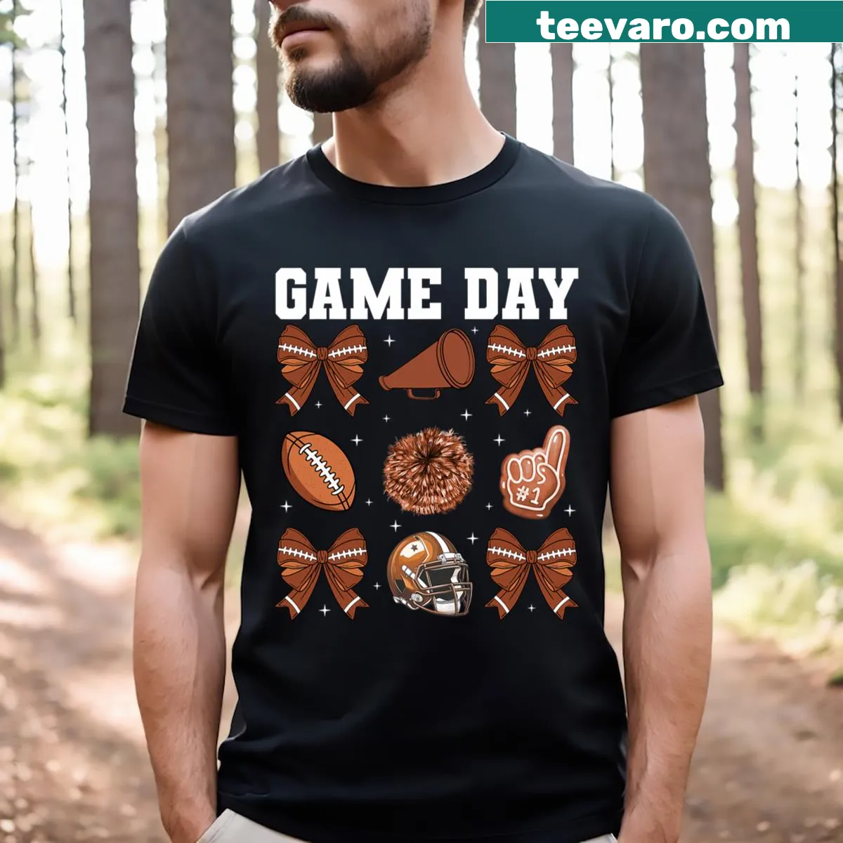 Funny football shirt with playful bow design and humorous graphic — on a men's t-shirt