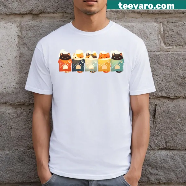Kawaii style t-shirt featuring cozy cats in playful poses