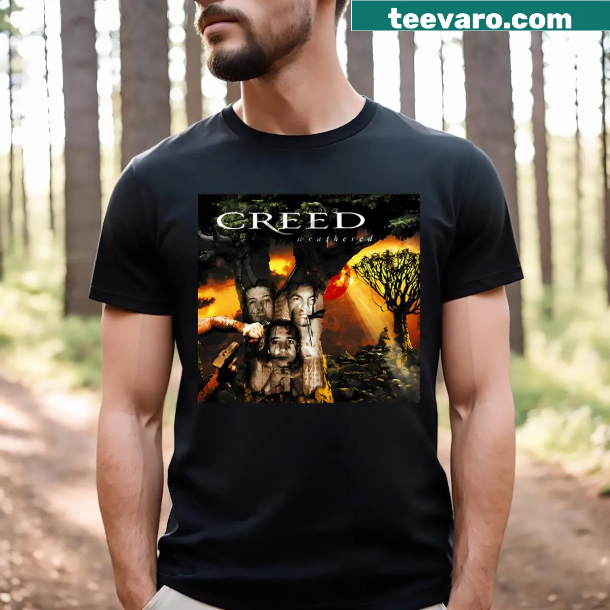 Vintage-style T-shirt featuring Creed Rock Band graphic — on a men's t-shirt