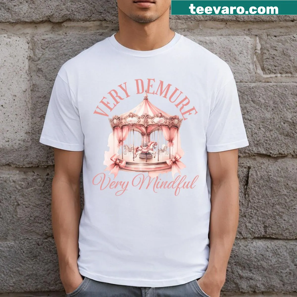 Demure and mindful message in elegant typography — on a men's t-shirt