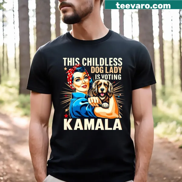 Funny tee stating 'This Childless Dog Lady Is Voting Kamala'
