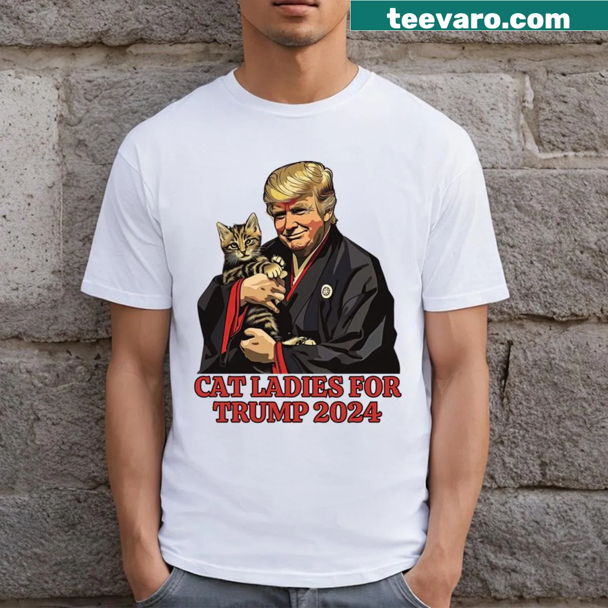 T-shirt for cat lovers supporting Donald Trump — on a men's t-shirt