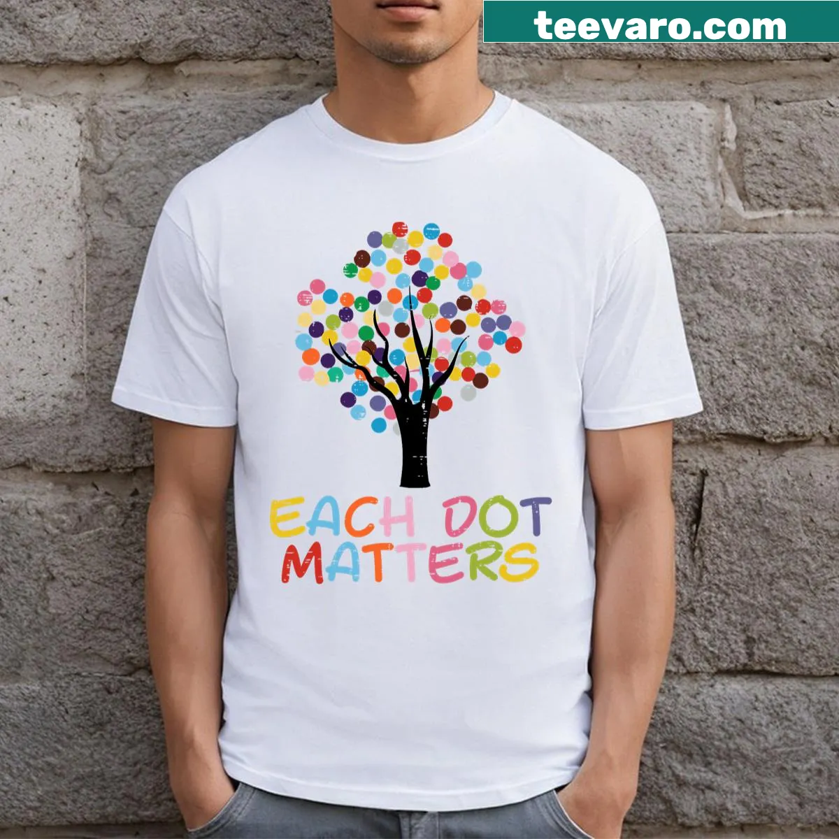 Dot art themed T-shirt promoting creativity for kids — on a men's t-shirt