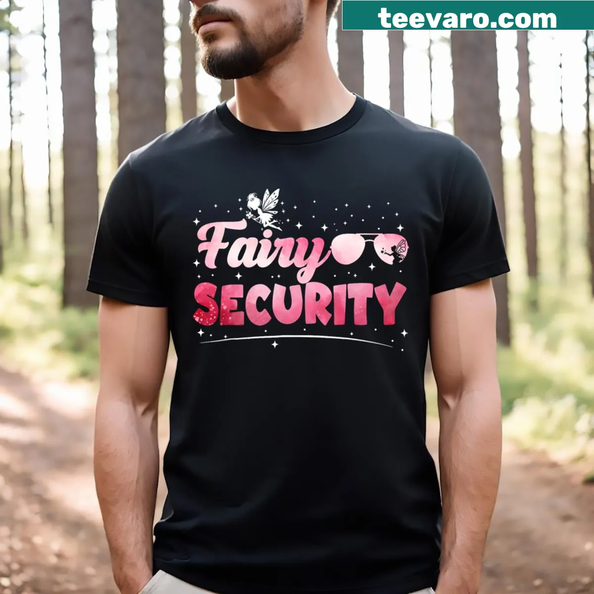 Halloween t-shirt with the text 'Fairy Security' for parents — on a men's t-shirt