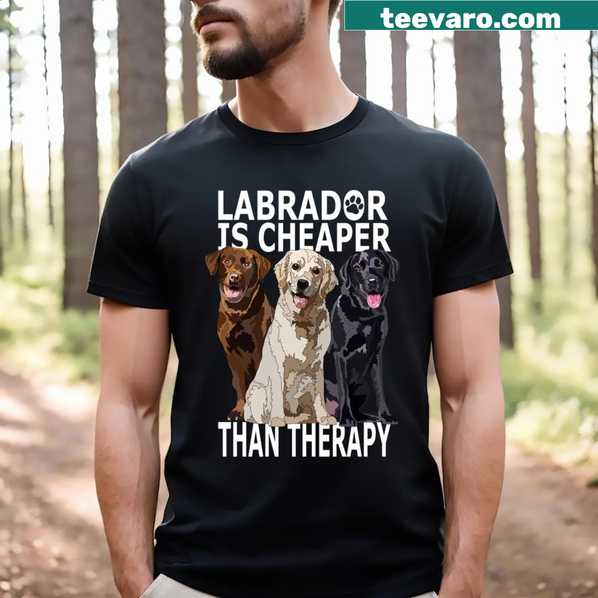 Funny Labrador Is Cheaper Than Therapy graphic T-shirt — on a men's t-shirt