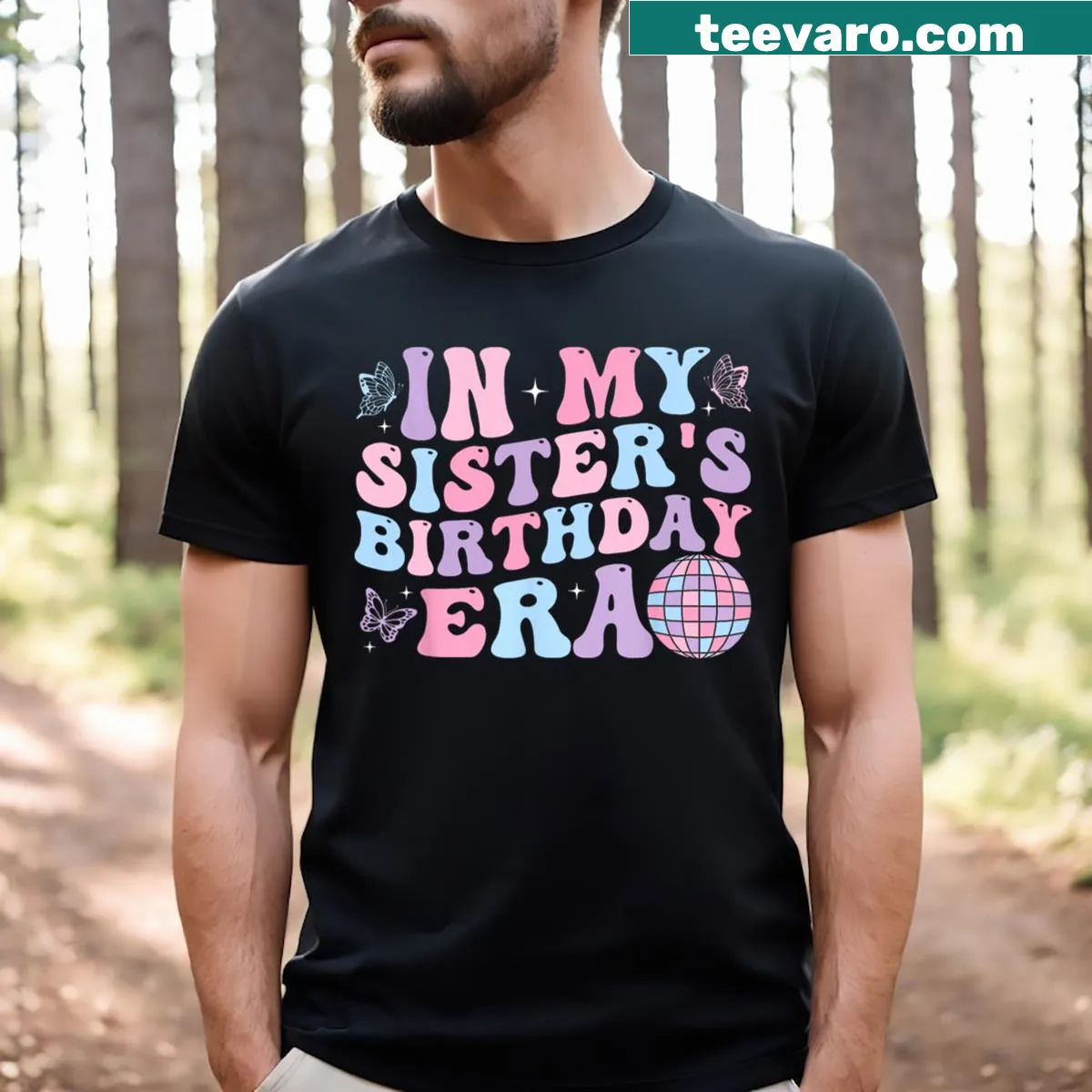 Sister of Birthday Party T-shirt with playful typography design — on a men's t-shirt