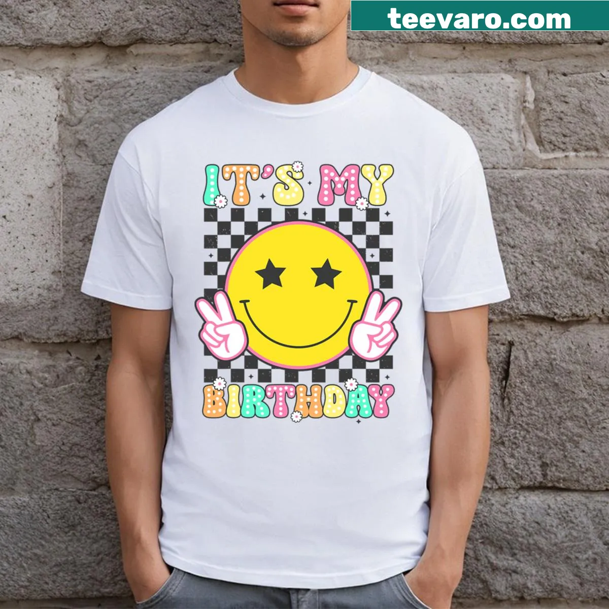 Birthday T-shirt for girls with floral design and fun typography — on a men's t-shirt