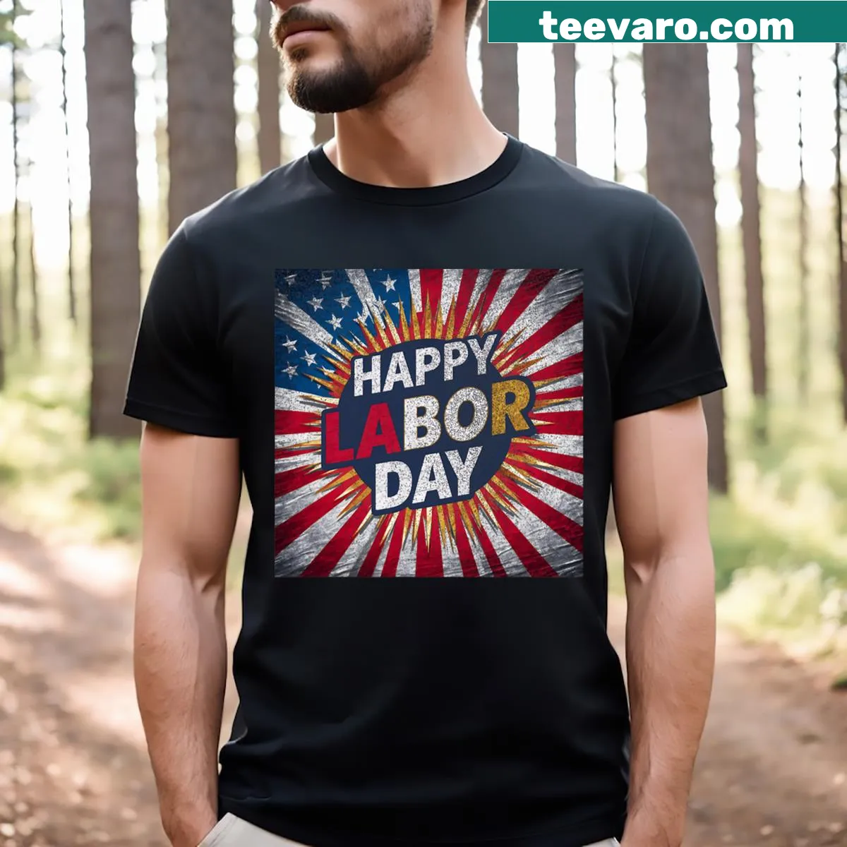 American flag graphic on a Labor Day t-shirt — on a men's t-shirt