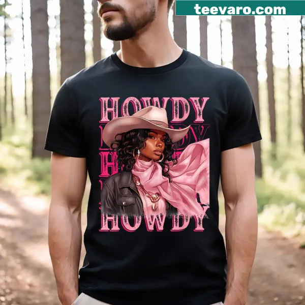 Retro Black Cowgirl T-shirt with western themes