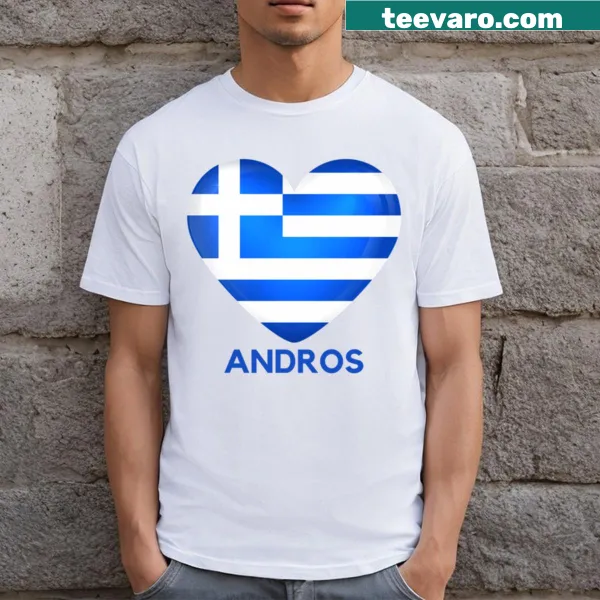 Charming t-shirt celebrating Andros, Greece, likely featuring local imagery