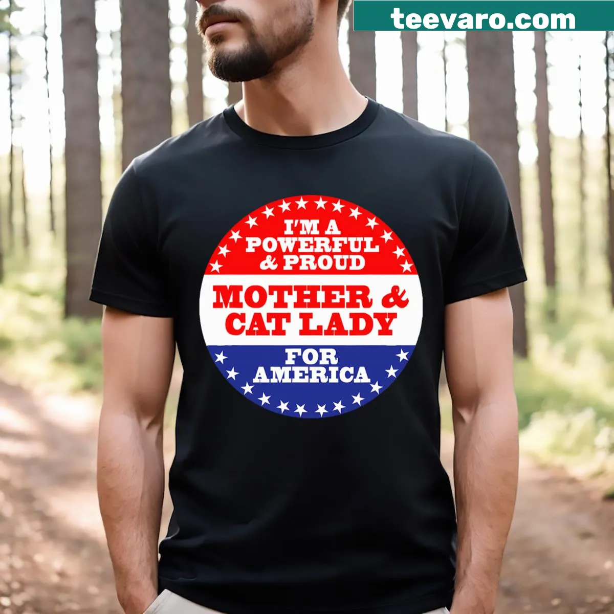 Proud mom t-shirt celebrating motherhood and cat ownership — on a men's t-shirt