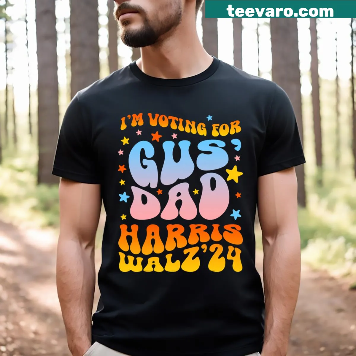 Patriotic t-shirt featuring a voting theme for the 2024 election — on a men's t-shirt