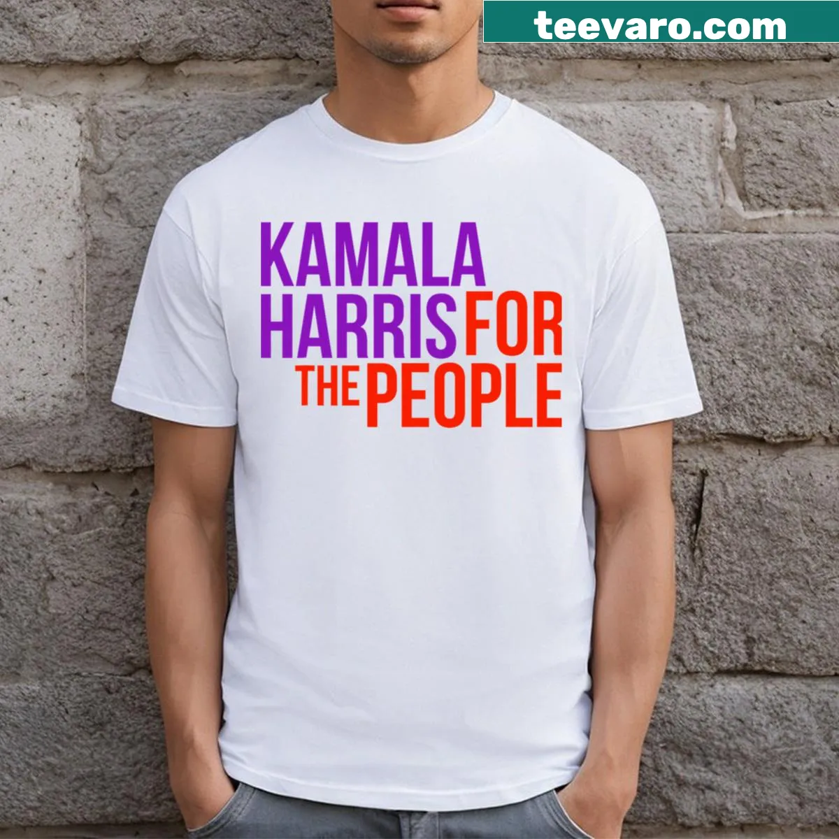 Kamala Harris For The People 2020 T-shirt with bold typography — on a men's t-shirt
