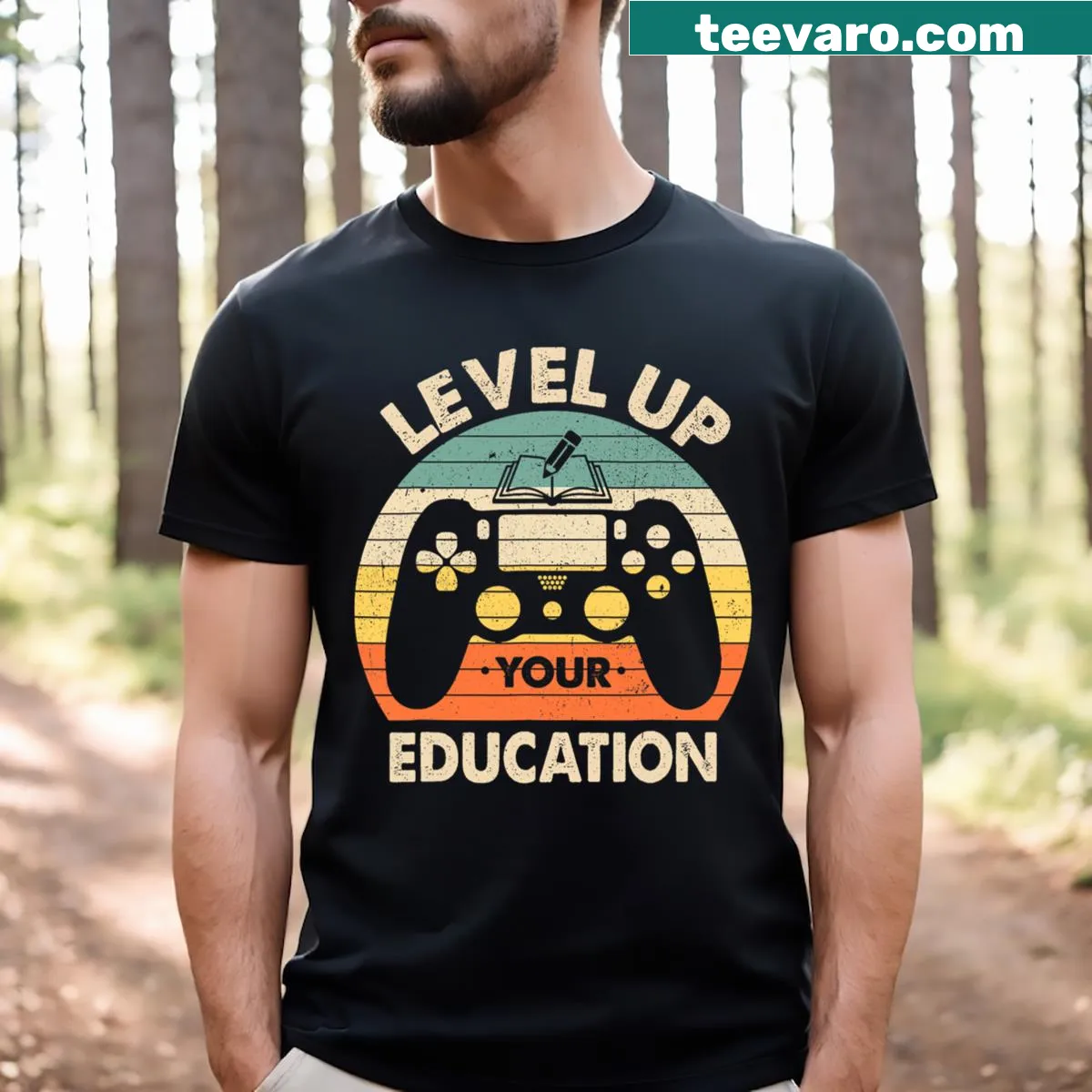 Gaming-themed T-shirt promoting education with inspiring typography — on a men's t-shirt