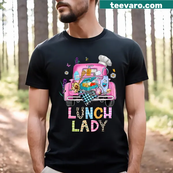Illustrated Lunch Ladies Squad T-shirt featuring a cute food truck