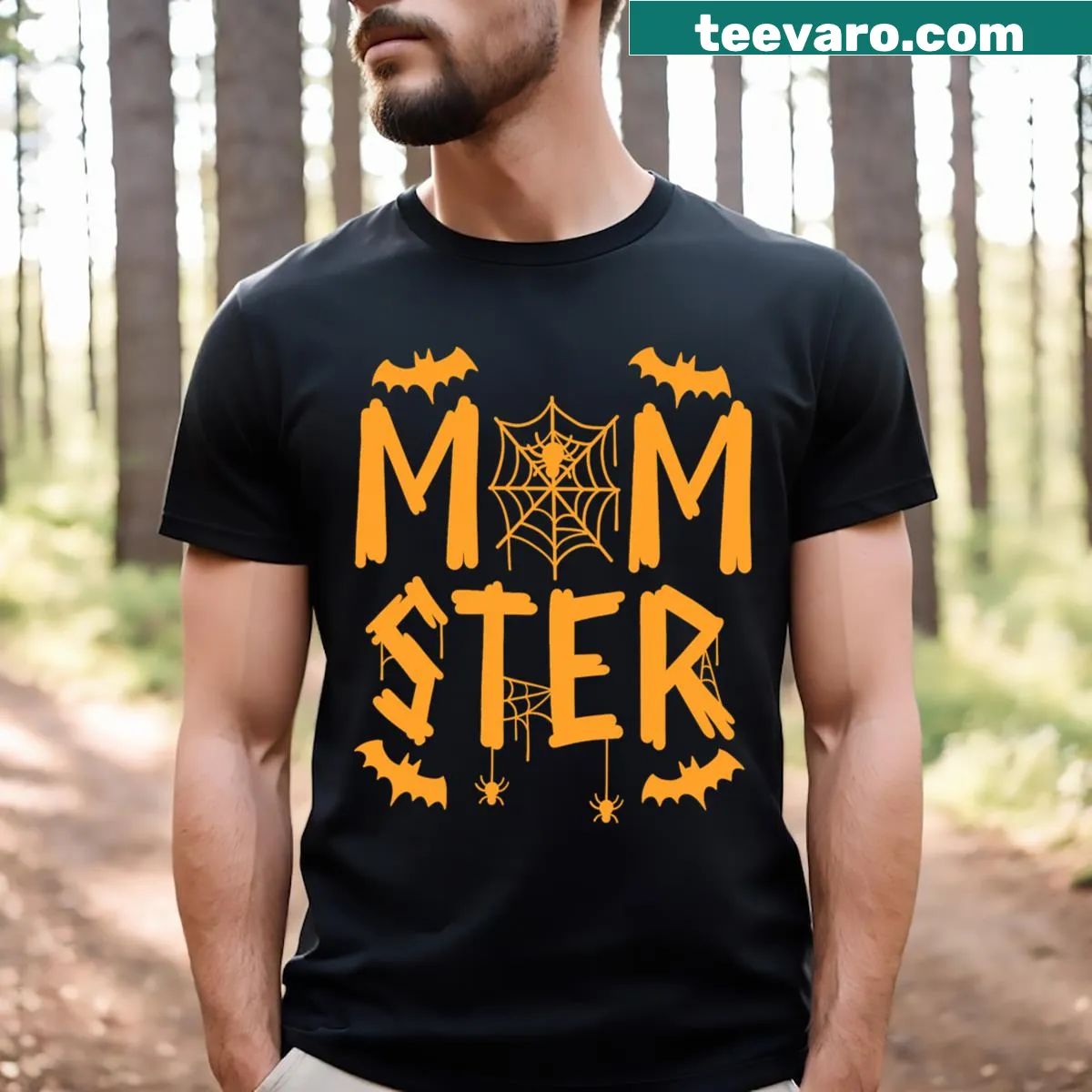 Funny Halloween Momster t-shirt with playful design and humorous text — on a men's t-shirt