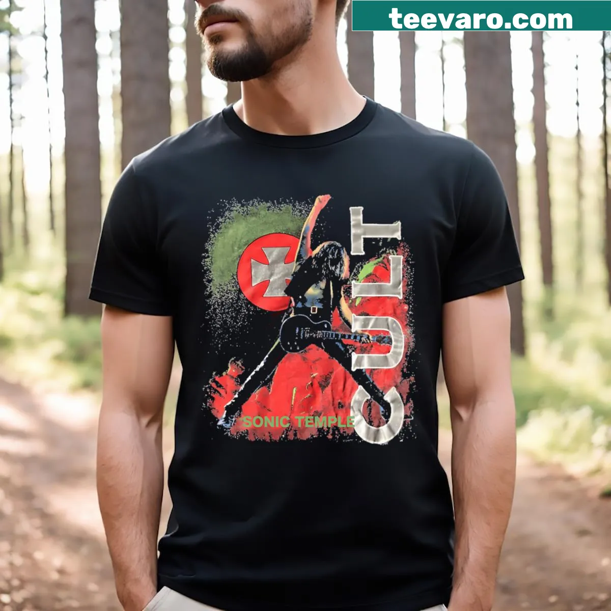 Vintage concert tour t-shirt with music logo design — on a men's t-shirt