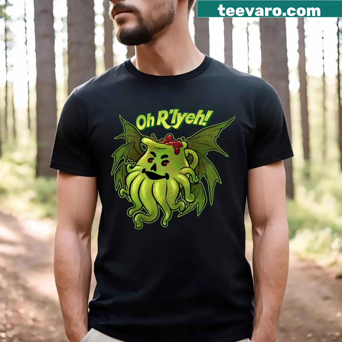 Graphic featuring the phrase 'Oh Rlyeh!' on a t-shirt — on a men's t-shirt