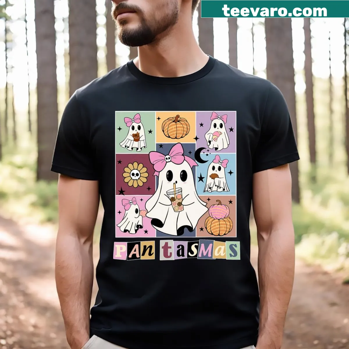 Cute Halloween ghost and conchas graphic t-shirt for kids — on a men's t-shirt