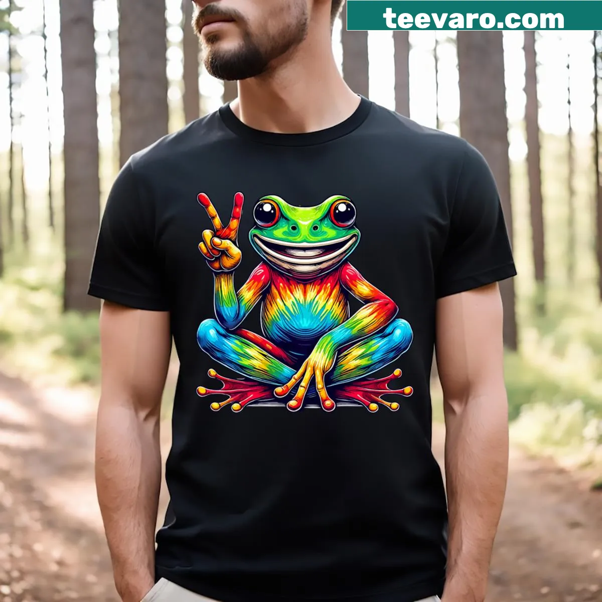T-shirt featuring a peace sign design with a frog — on a men's t-shirt