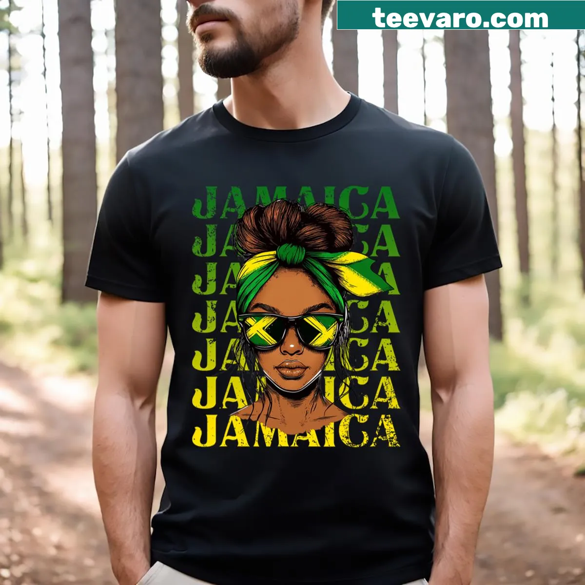 Kids T-shirt featuring a messy bun and Jamaican flag in a retro design — on a men's t-shirt