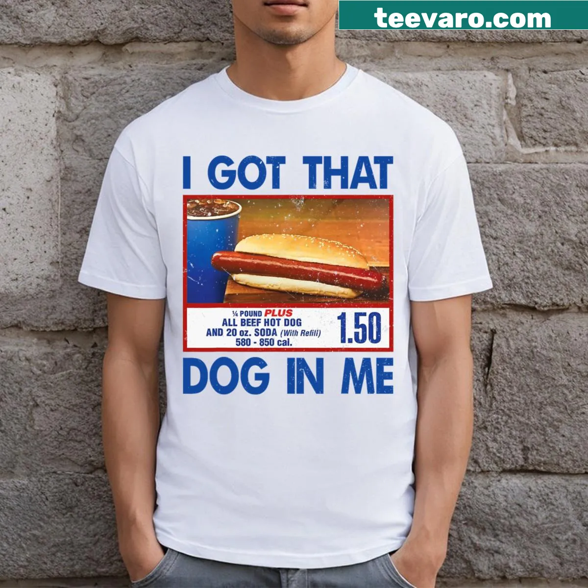 Funny vintage hotdog graphic t-shirt for men — on a men's t-shirt