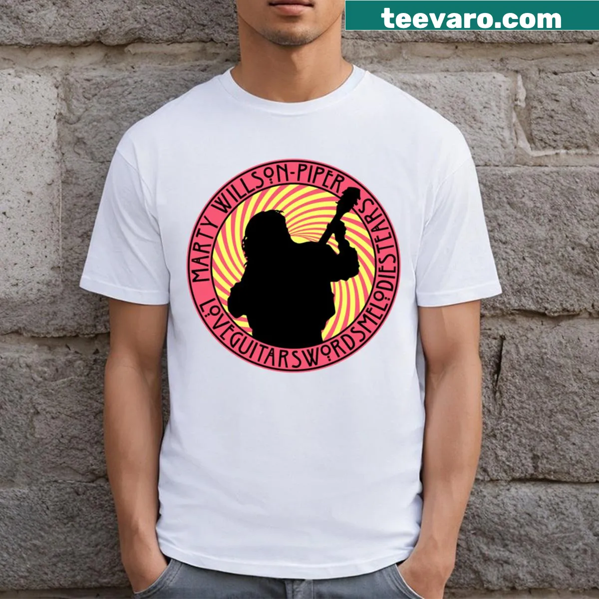 Abstract poetic typography graphic t-shirt — on a men's t-shirt