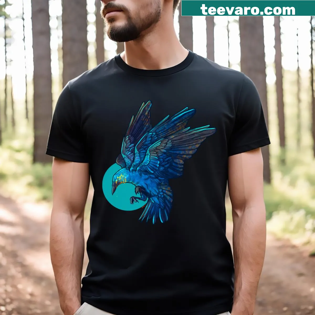 Illustration of a raven from Season 7 Ravenwood on a T-shirt — on a men's t-shirt