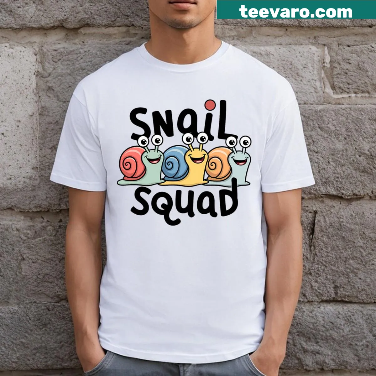 Cute cartoon design featuring snails for kids — on a men's t-shirt