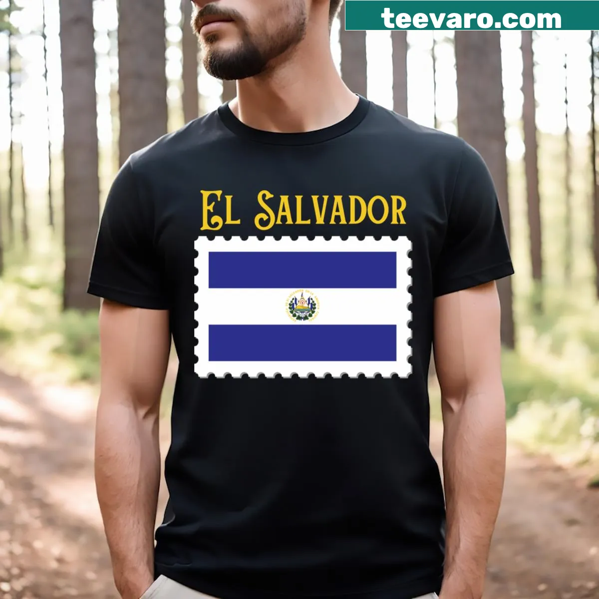 Stamp design of the El Salvador flag on a t-shirt — on a men's t-shirt
