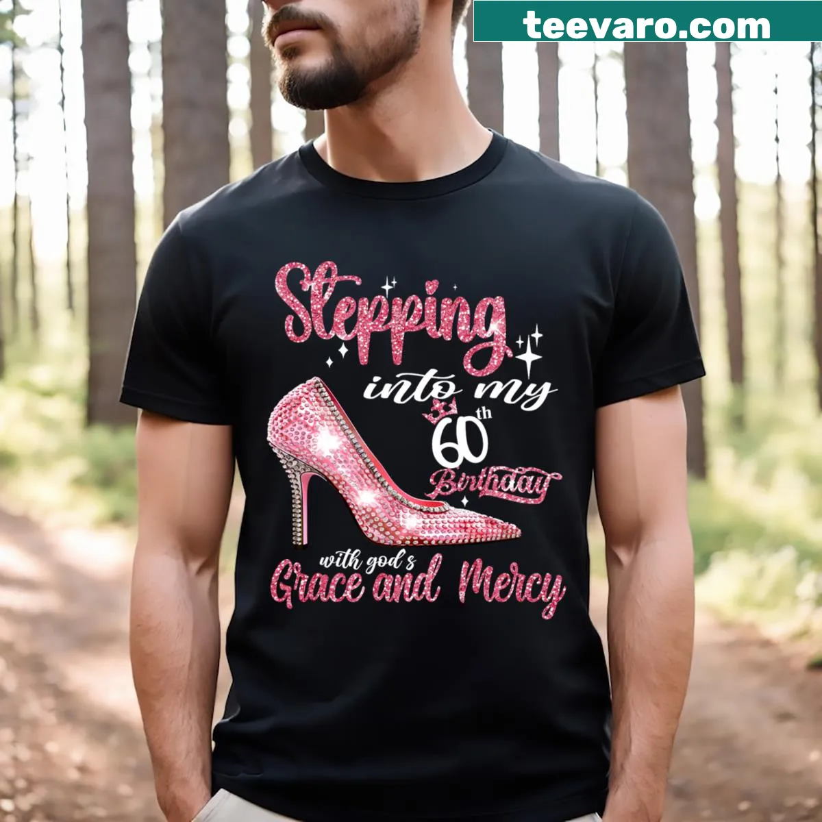 Inspirational birthday t-shirt with text about grace and mercy — on a men's t-shirt