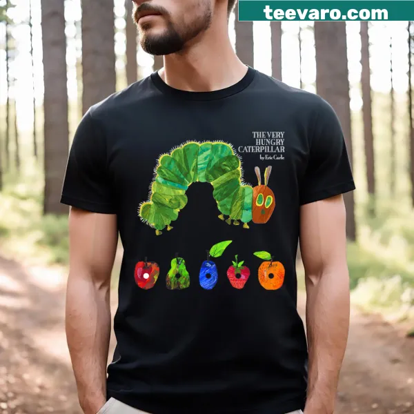 Vintage-inspired t-shirt featuring The Very Hungry Caterpillar design.