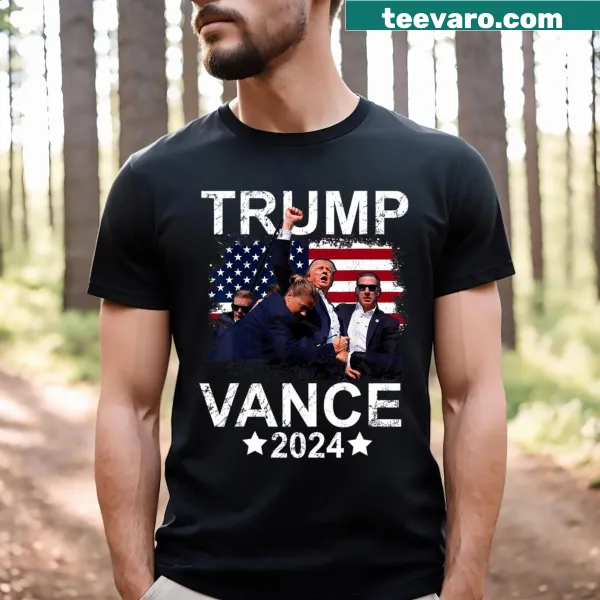 T-shirt showcasing Trump and Vance 2024 presidential campaign graphic