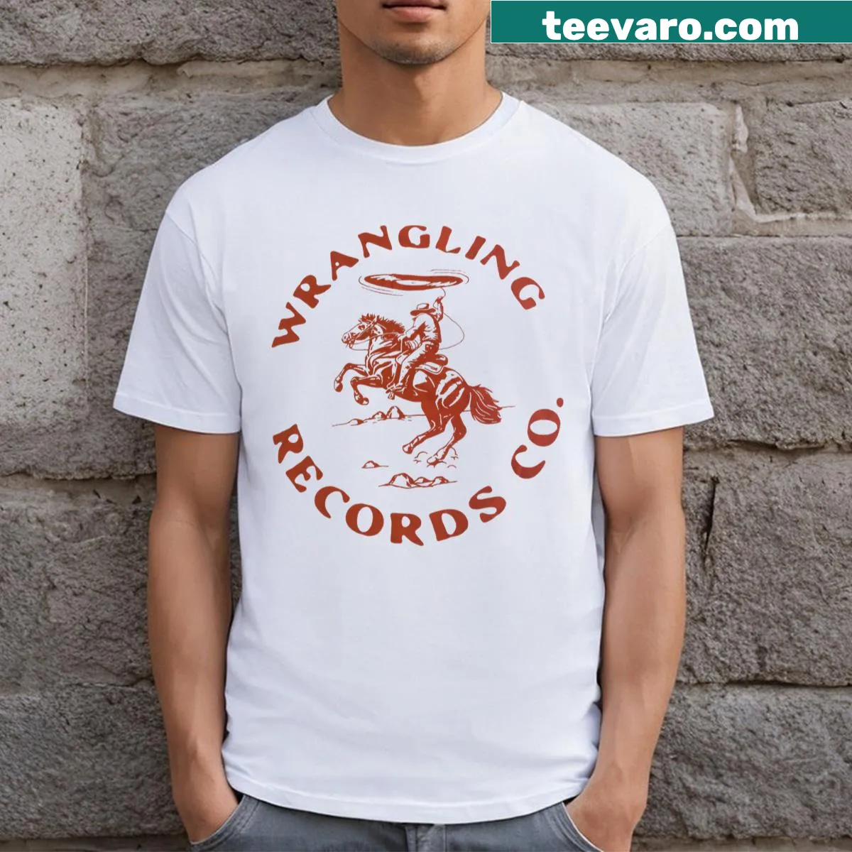 Playful illustration of vinyl records on a t-shirt — on a men's t-shirt