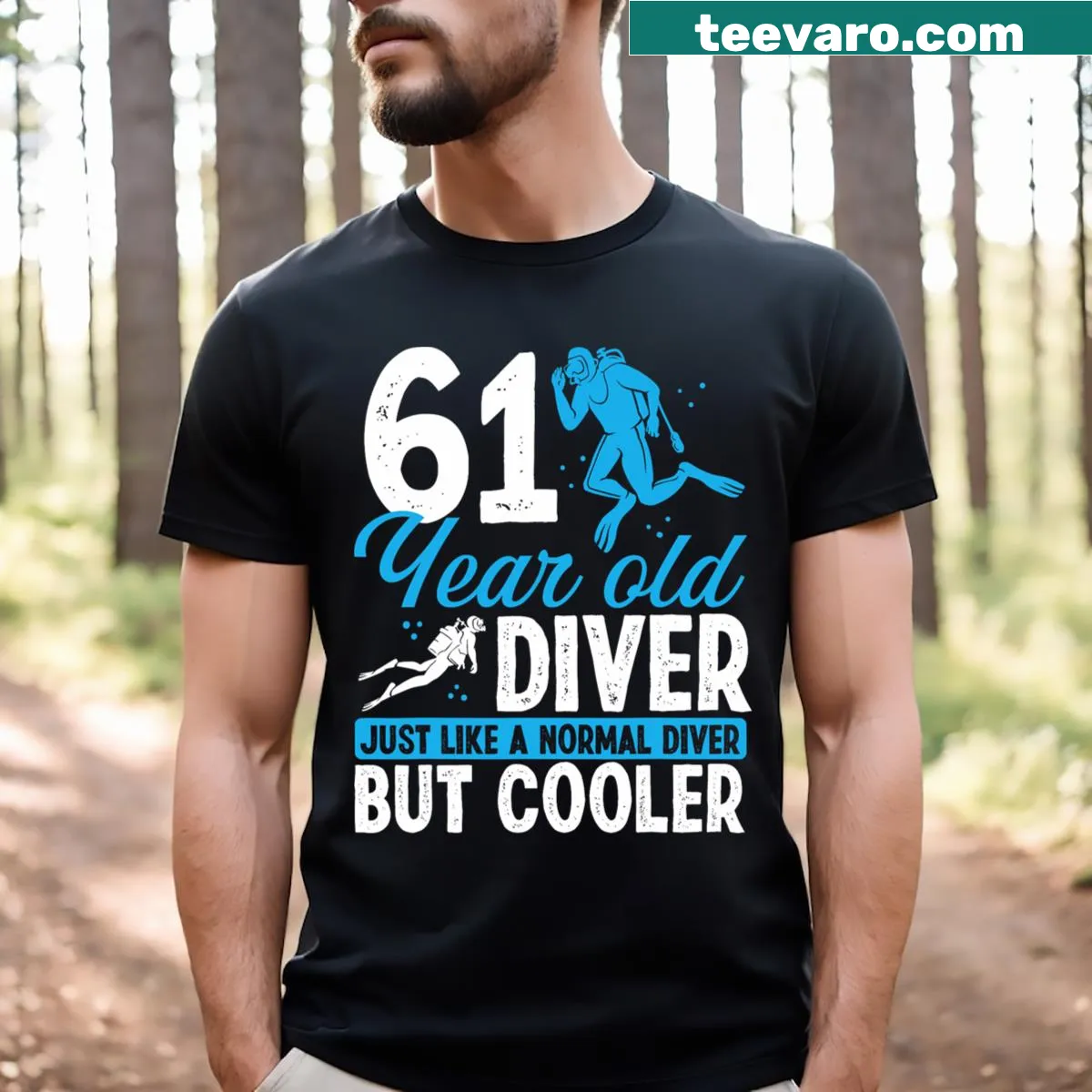 Funny scuba diving T-shirt for 61st birthday with diver graphic — on a men's t-shirt