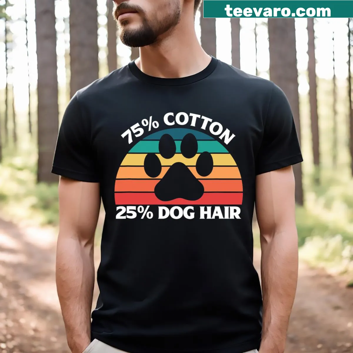 Funny shirt with text 75 Cotton 25 Percent Dog Hair for dog lovers — on a men's t-shirt