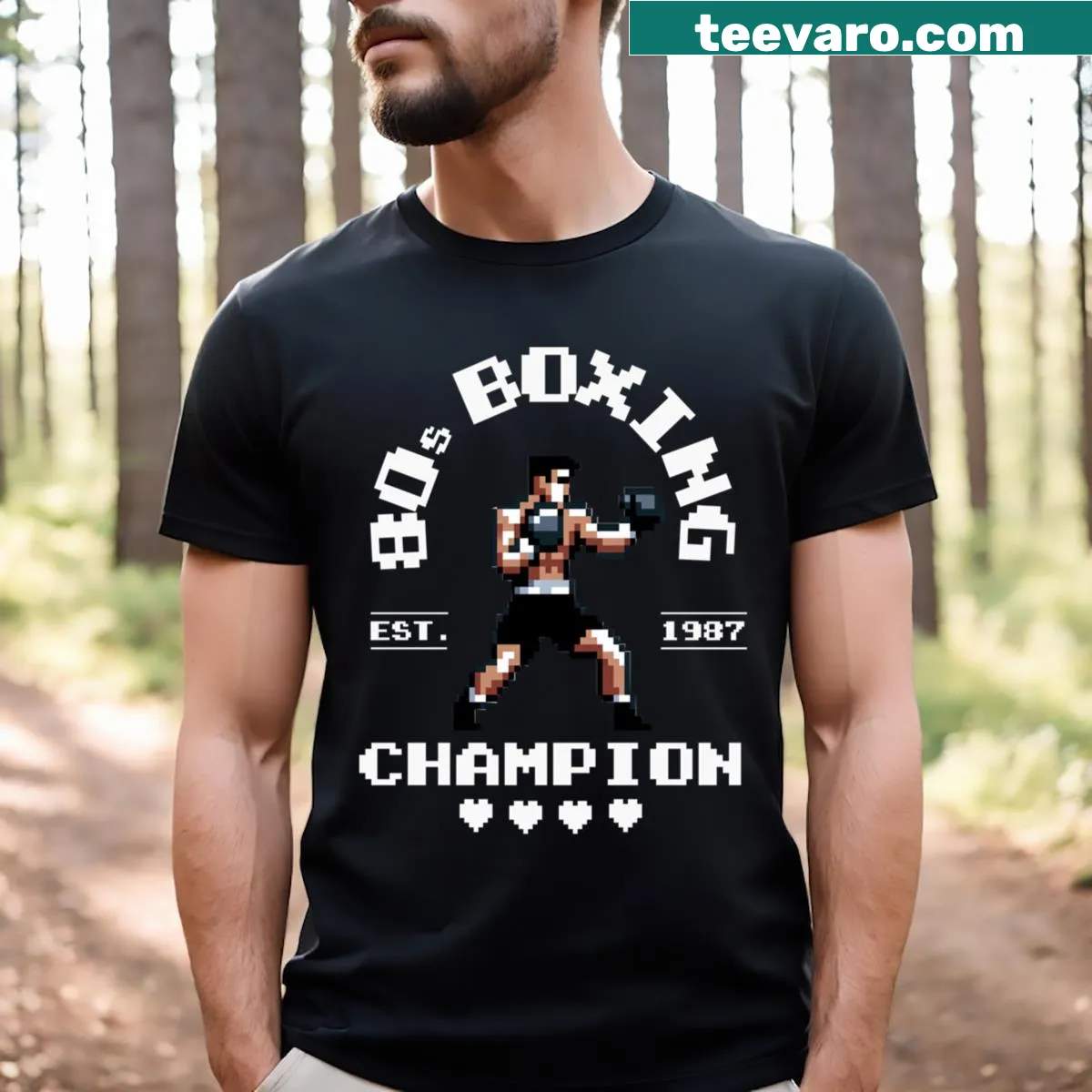 Vintage-style boxing t-shirt inspired by the 1980s — on a men's t-shirt