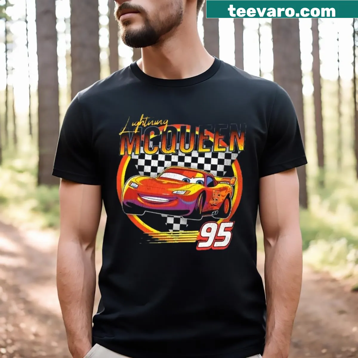Illustrated T-shirt with a car and '95 Nomor' text — on a men's t-shirt