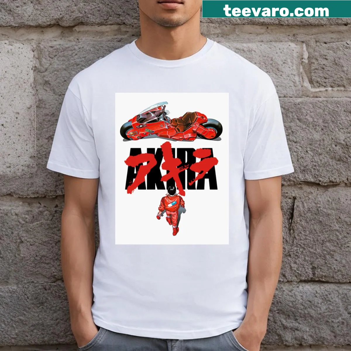 Retro Akira-themed t-shirt inspired by classic anime — on a men's t-shirt