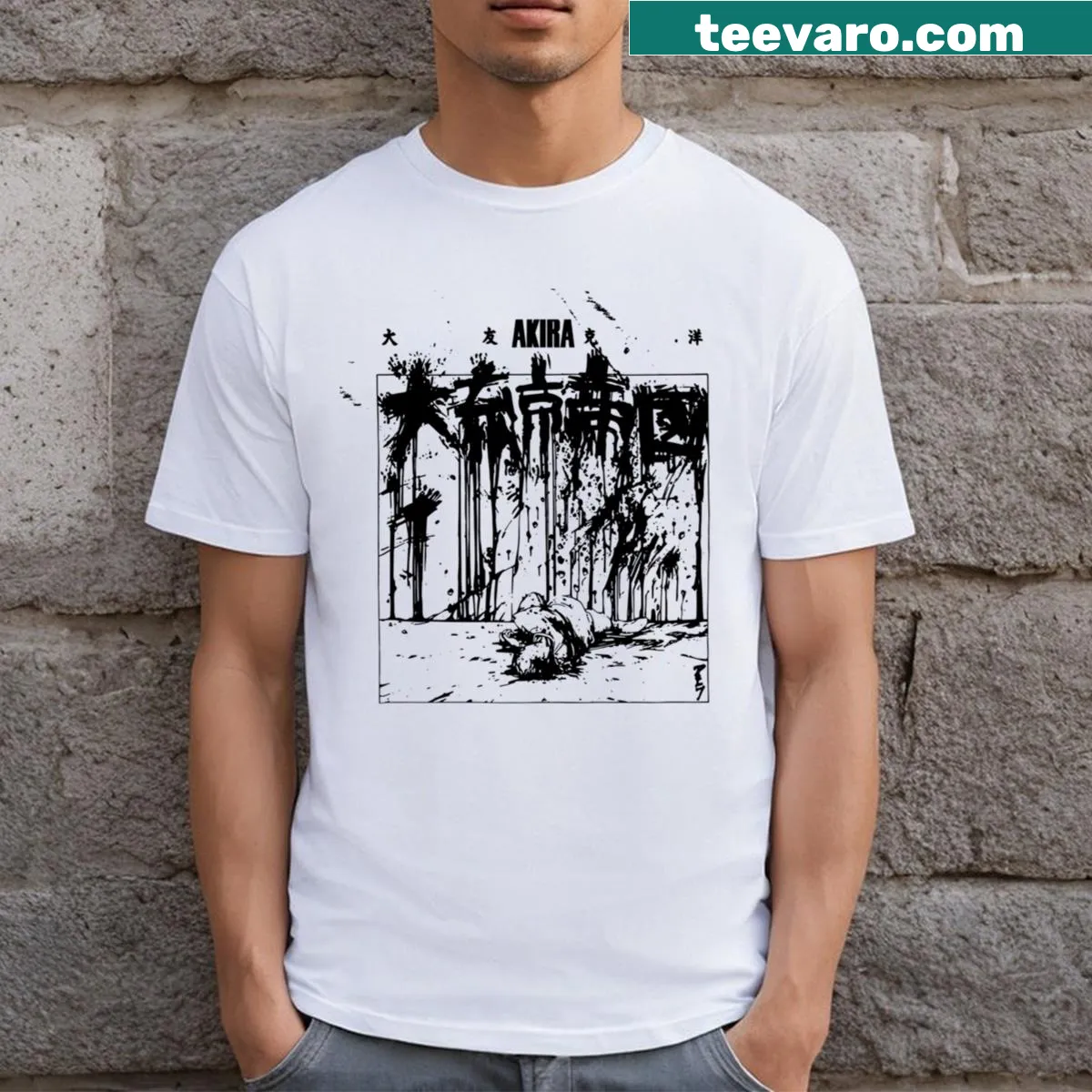 Akira Sketch t-shirt featuring artistic sketches of iconic characters. — on a men's t-shirt