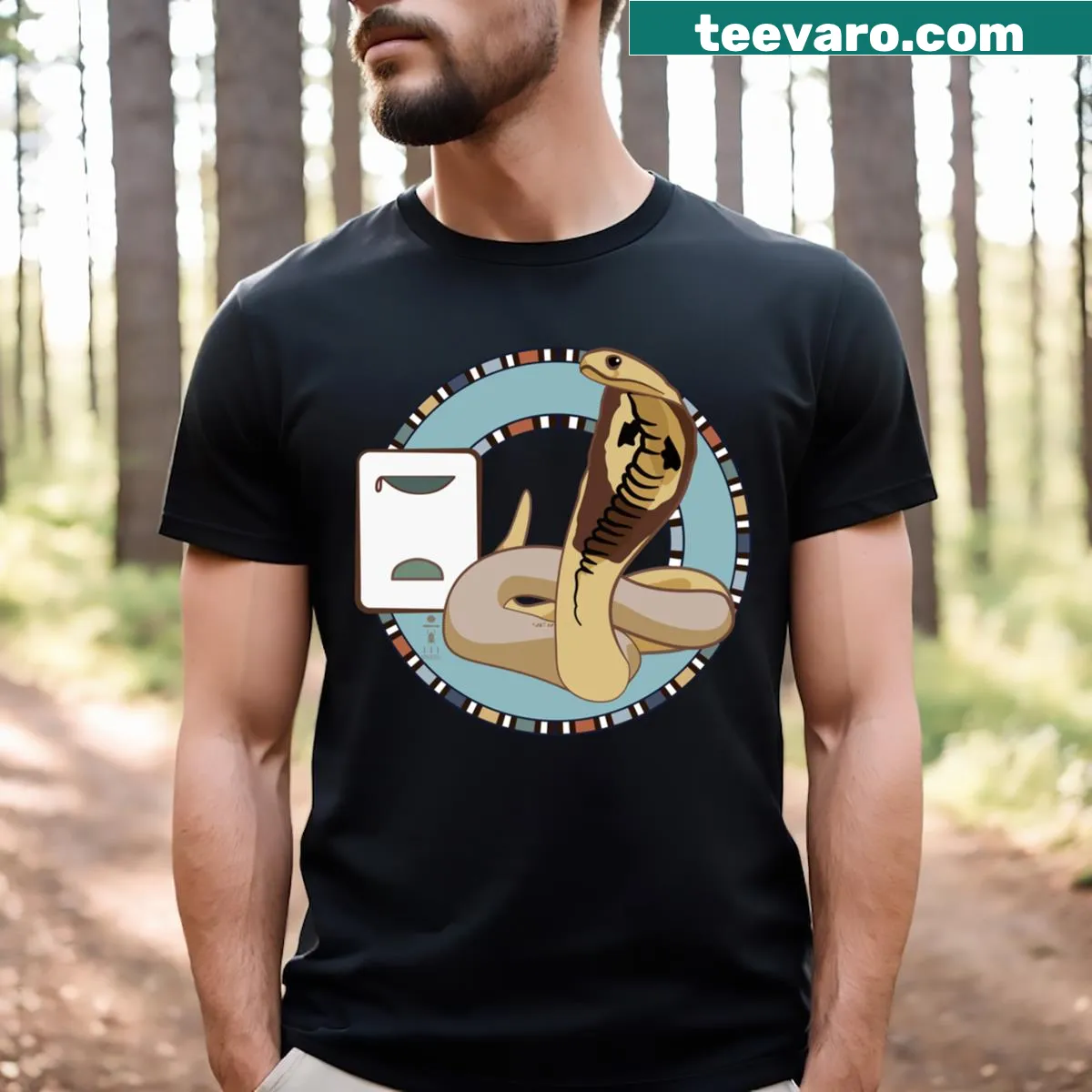 Illustrative T-shirt featuring an Ancient Egyptian cobra — on a men's t-shirt