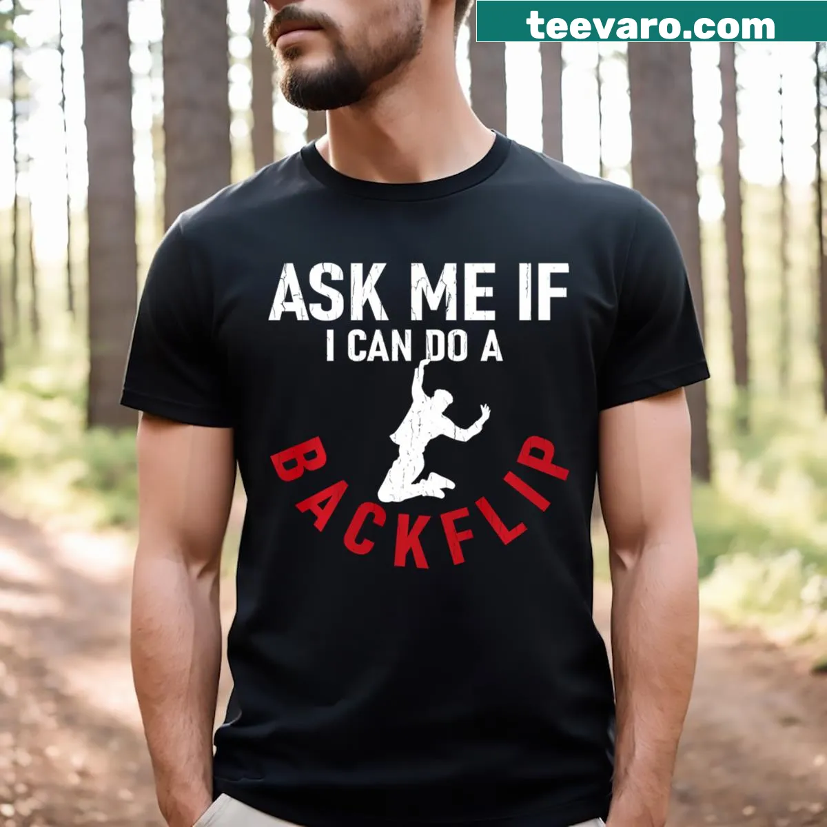 Typographic design on a T-shirt challenging viewers about backflips in parkour. — on a men's t-shirt