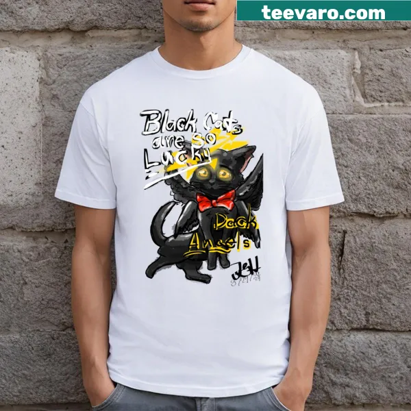 Typography tee featuring the phrase Black Cats Are So Lucky