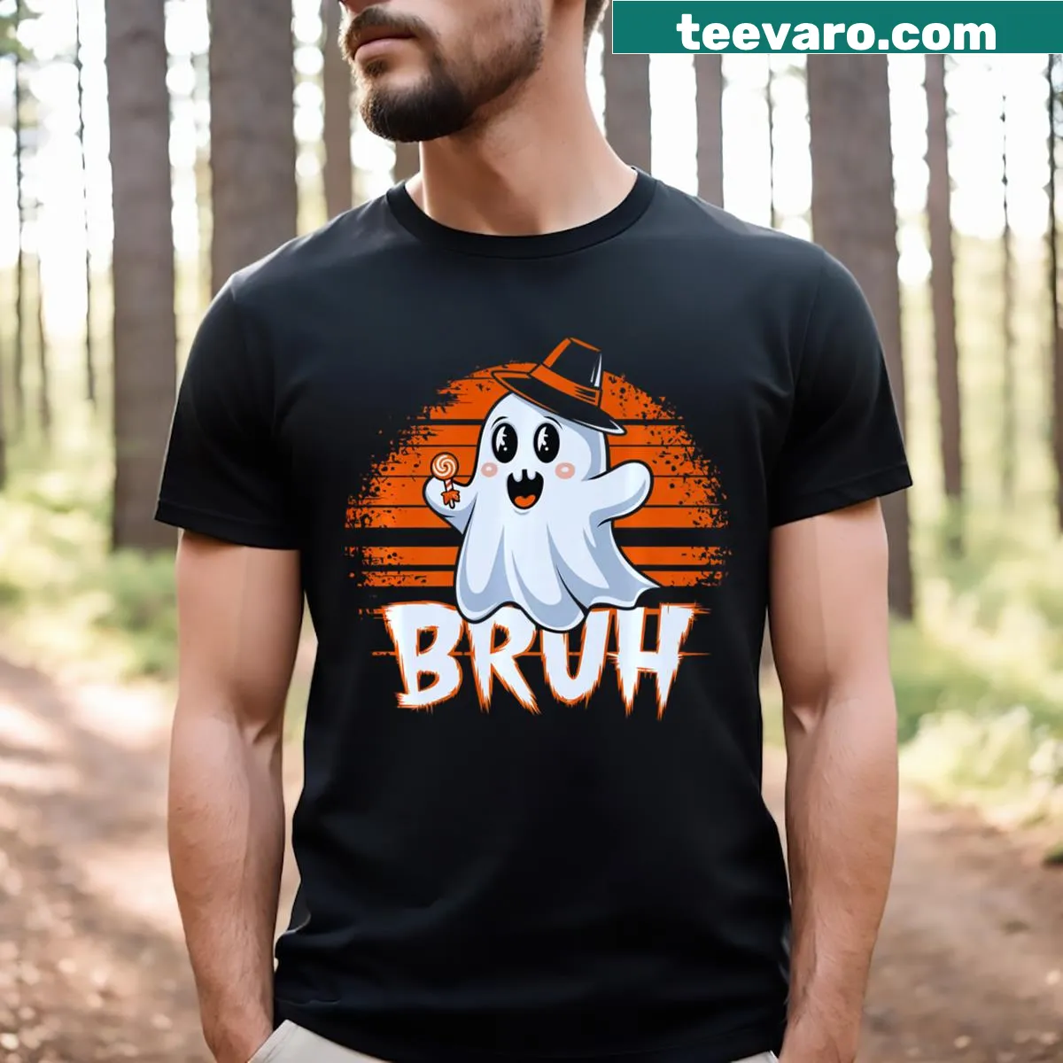 Cute Halloween t-shirt featuring a cartoon ghost for kids. — on a men's t-shirt