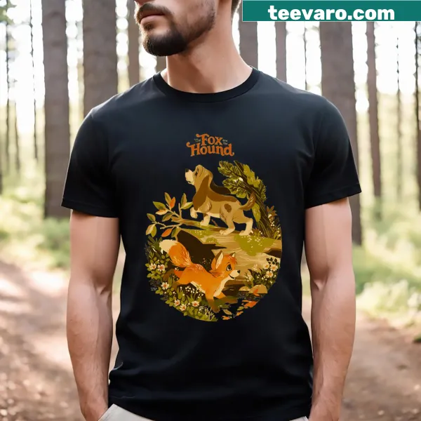 Cartoon fox and hound graphic T-shirt
