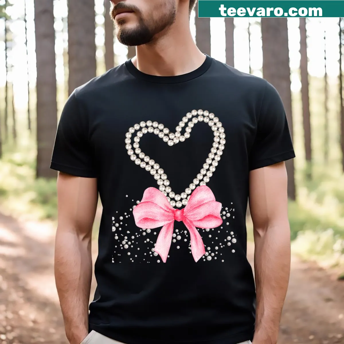 Minimalistic heart design made of pearls on T-shirt — on a men's t-shirt