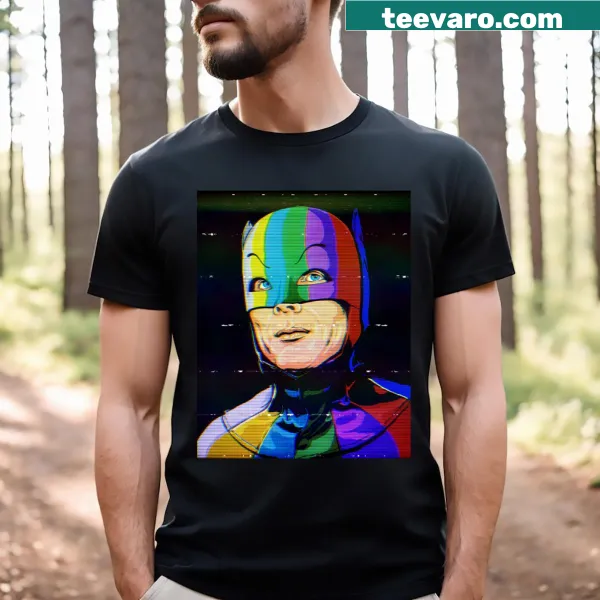 Cartoon rainbow man design on a t-shirt